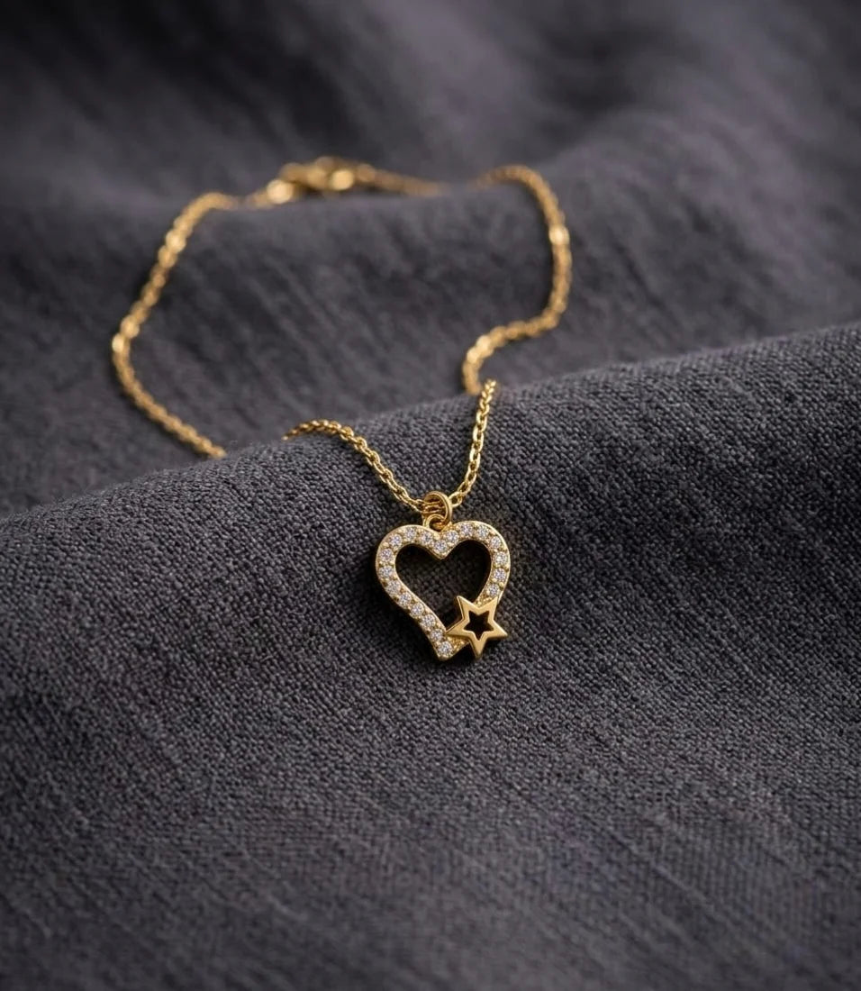 Gold Plated Star and Heart Themed Pendant Chain