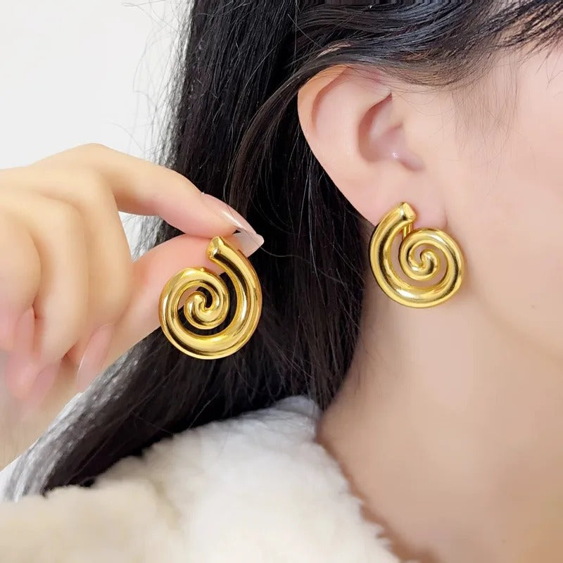 Gold Plated Spiral Chunky Party Wear Earrings