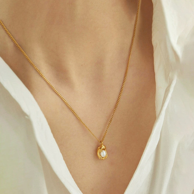 Gold Plated Pearl Studded Contemporary Pendant Chain