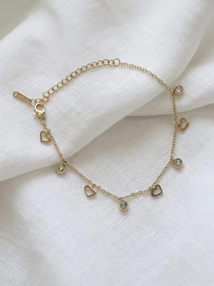 Gold Plated Dangling Hearts Chain Bracelet