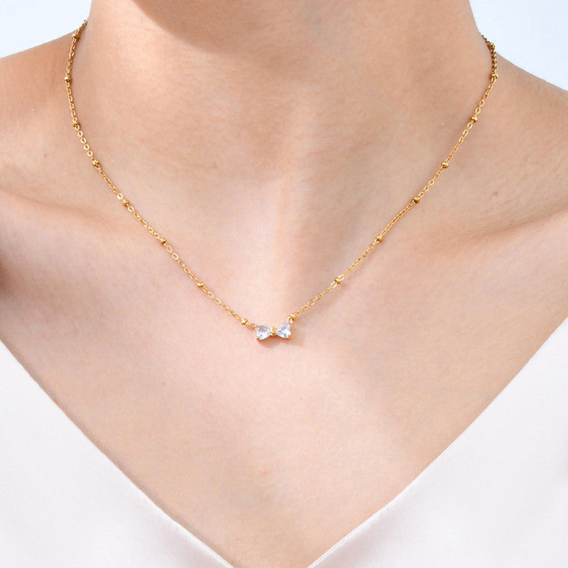 Gold Plated Dual Stone Bow Pendant Chain
