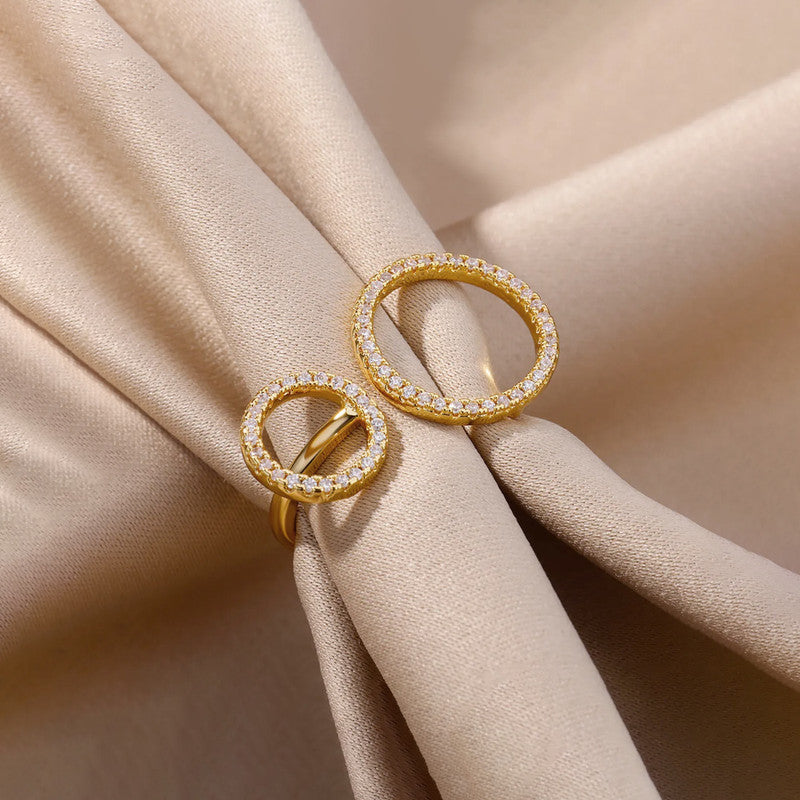 Gold Plated Circular Hoops American Diamond Studded Adjustable Ring
