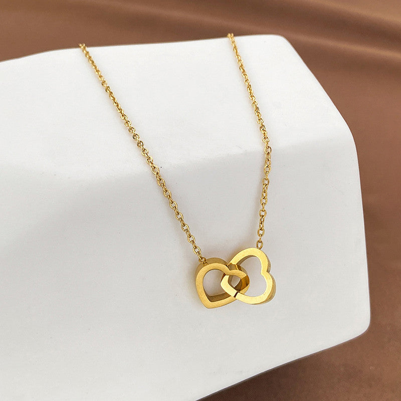 Gold Plated Dual Heart Themed Pendant Chain