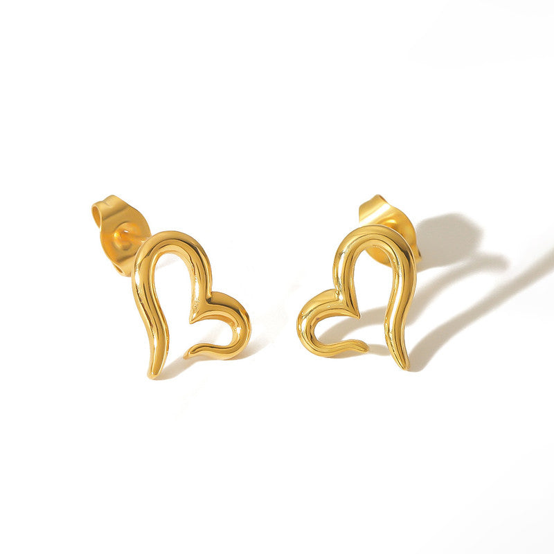 Gold Plated Hallow Heart Stud Earrings