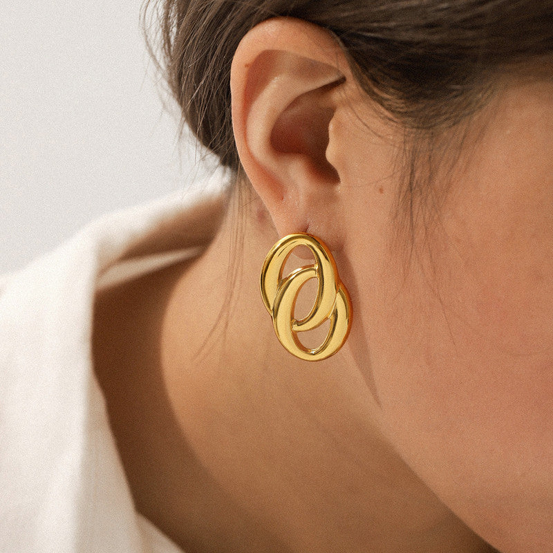 Gold Plated Oval Shaped Party Wear Earrings