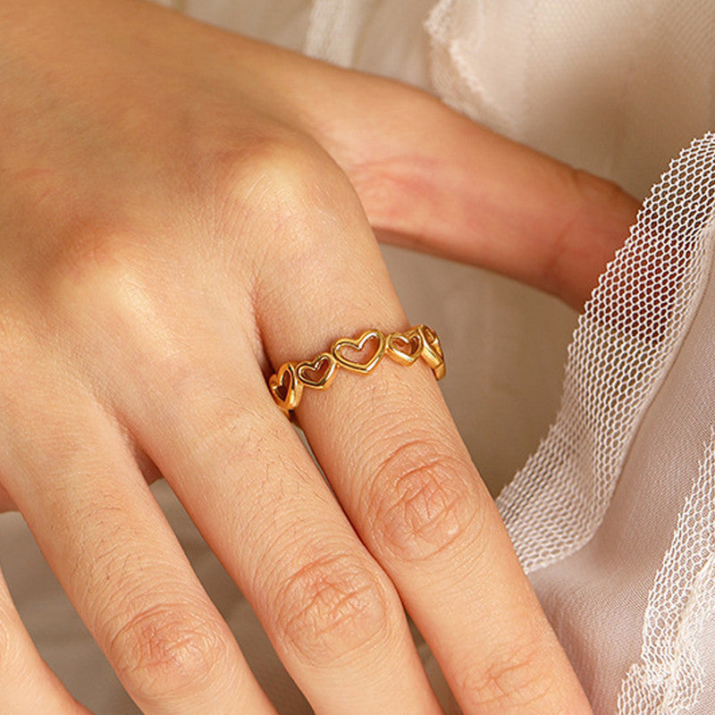 Gold Plated Heart Themed Adjustable Finger Ring
