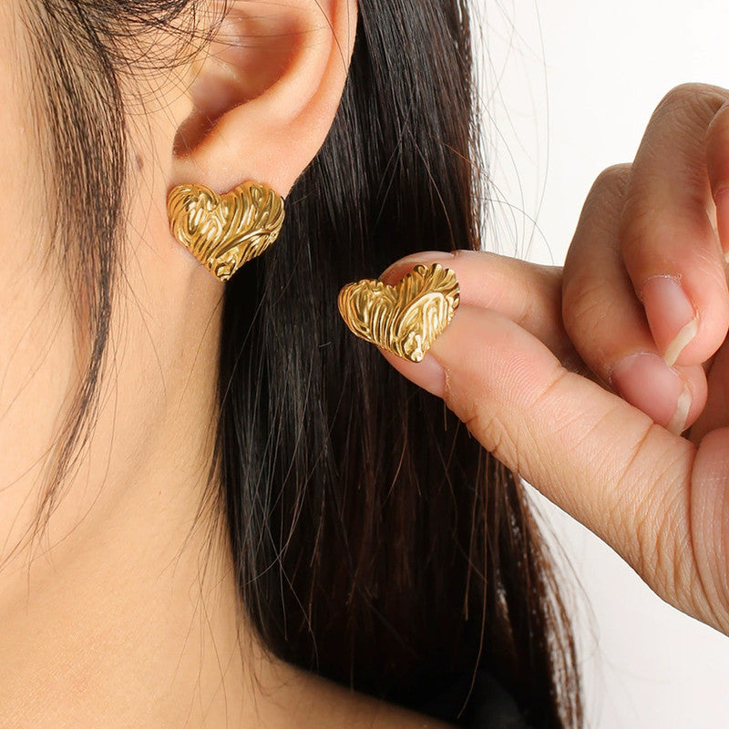 Gold Plated Heart Stud Earrings