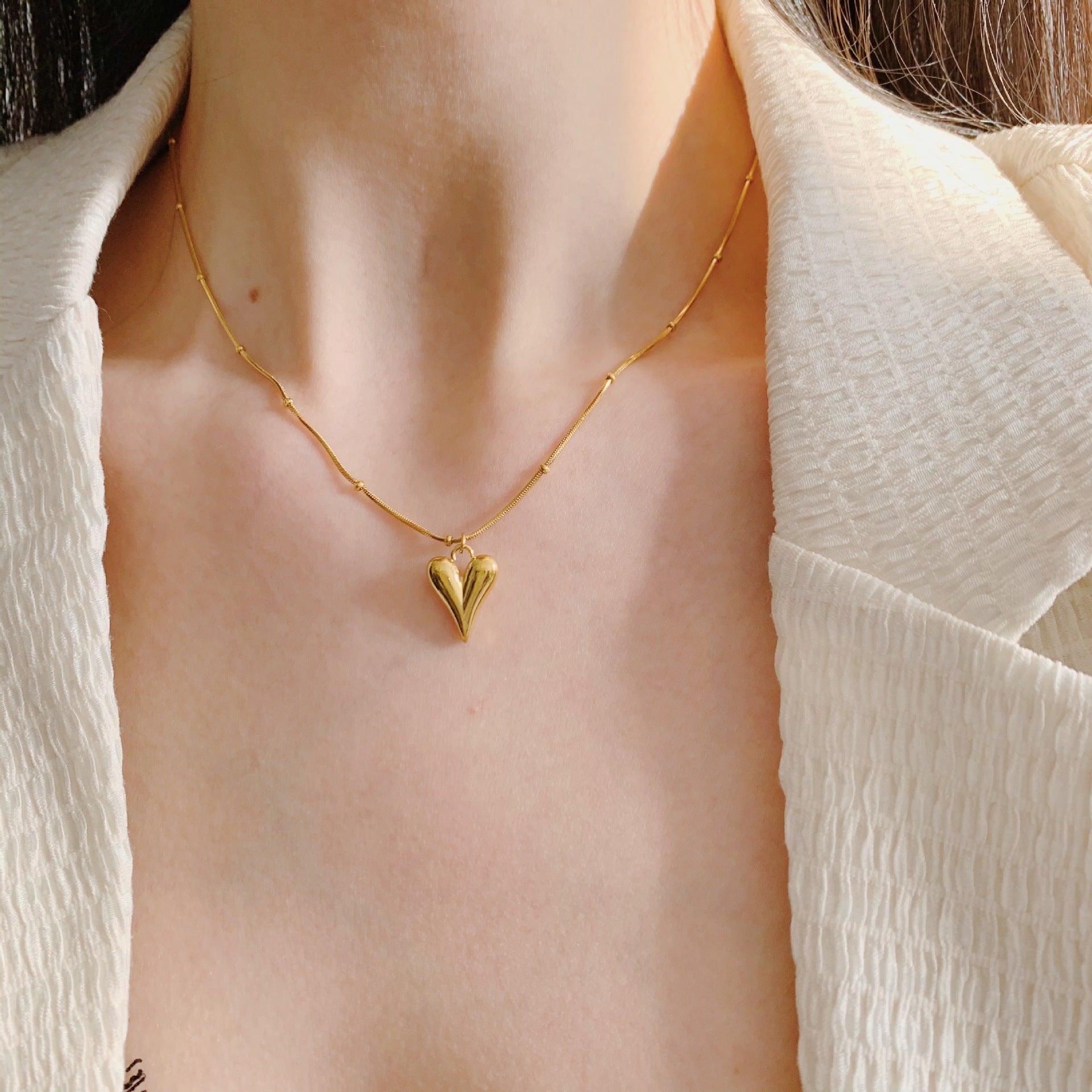Gold Plated Heart Themed Jewellery set with Chain, Earrings and Bracelet