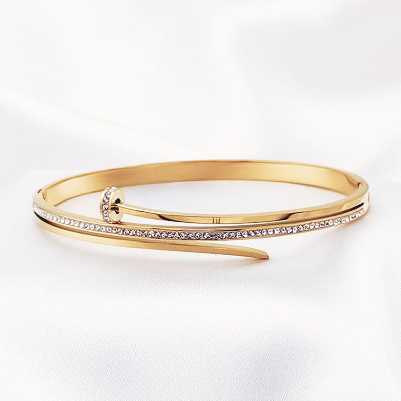 Gold Plated American Diamond Studded Nail Bracelet