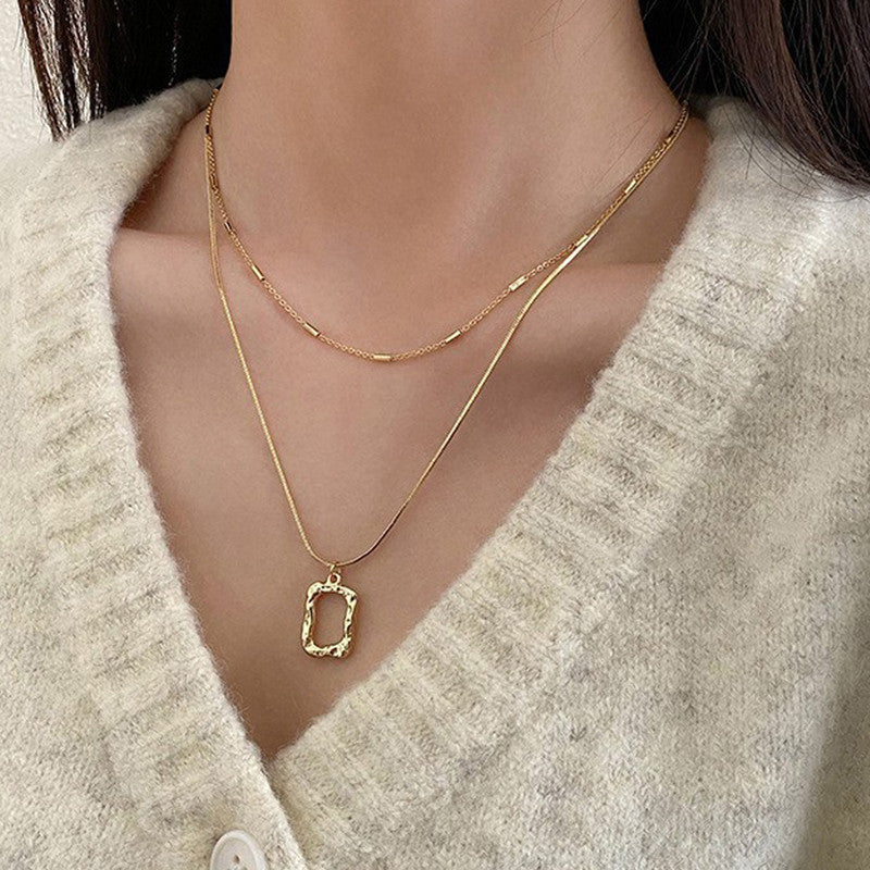 Gold Plated Dual Layered Geometric Pendant Chain