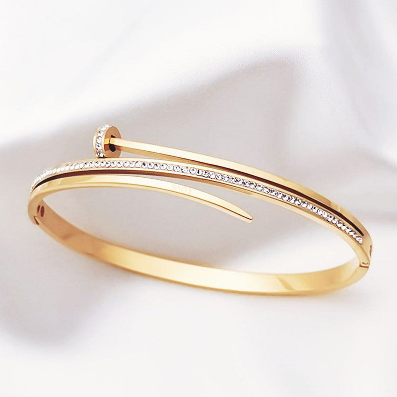 Gold Plated American Diamond Studded Nail Bracelet