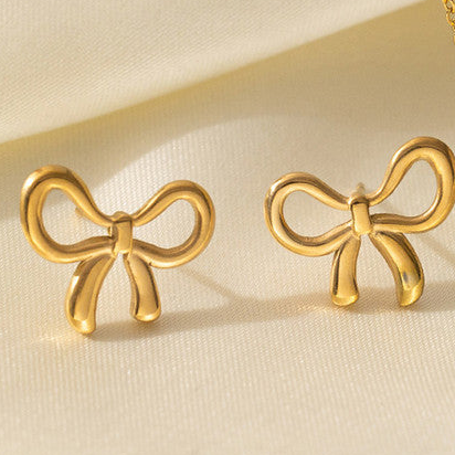 Gold Plated Infinite Bow Themed Earrings