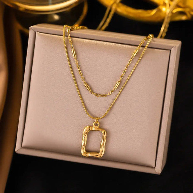 Gold Plated Dual Layered Geometric Pendant Chain