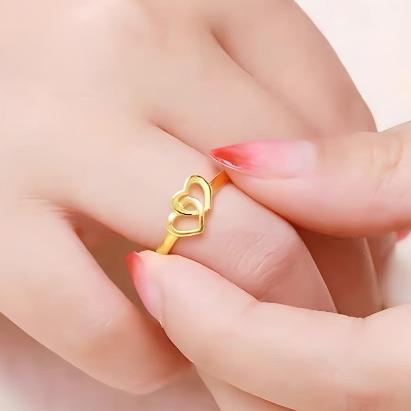 Gold Plated Heart Themed Adjustable Finger Ring