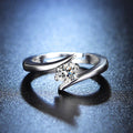 Silver Plated Crystal Studded Contemporary Solitaire Adjustable Finger Ring