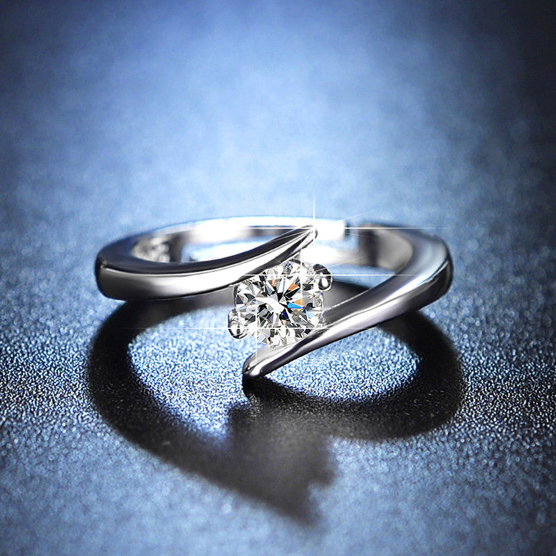Silver Plated Crystal Studded Contemporary Solitaire Adjustable Finger Ring
