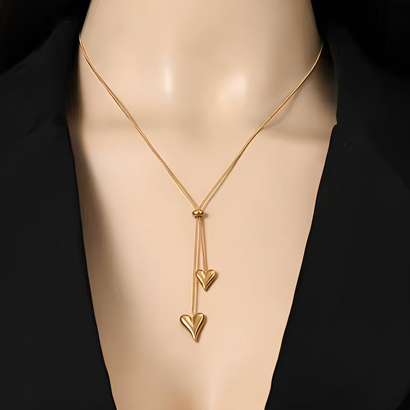 Gold Plated Dual Heart Themed Pendant Chain
