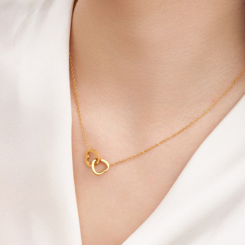 Gold Plated Dual Heart Themed Pendant Chain