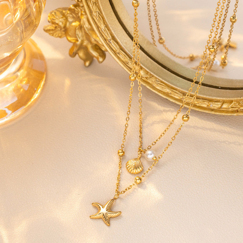 Gold Plated Dual Layered Star Pendant Chain