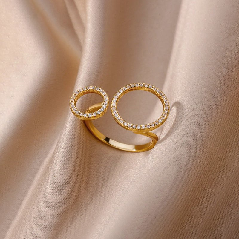Gold Plated Circular Hoops American Diamond Studded Adjustable Ring