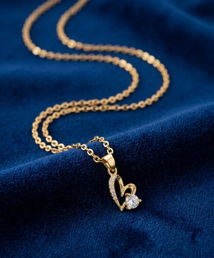 Gold Plated Heart themed Stone Pendant Chain