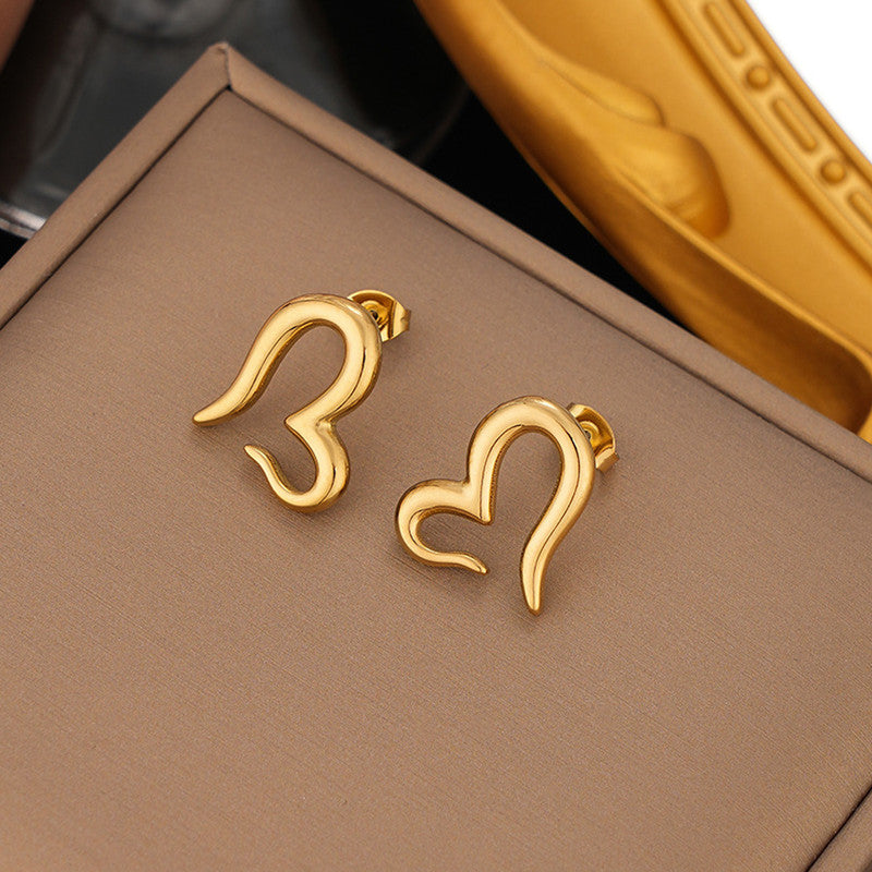 Gold Plated Hallow Heart Stud Earrings