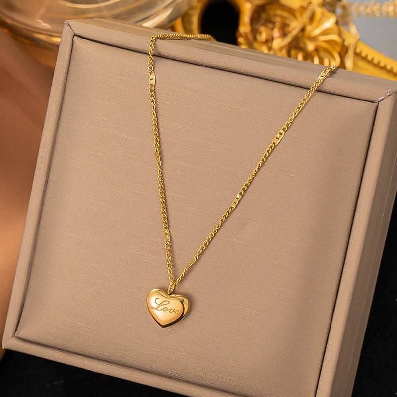 Gold Plated Single Heart Themed Pendant Chain