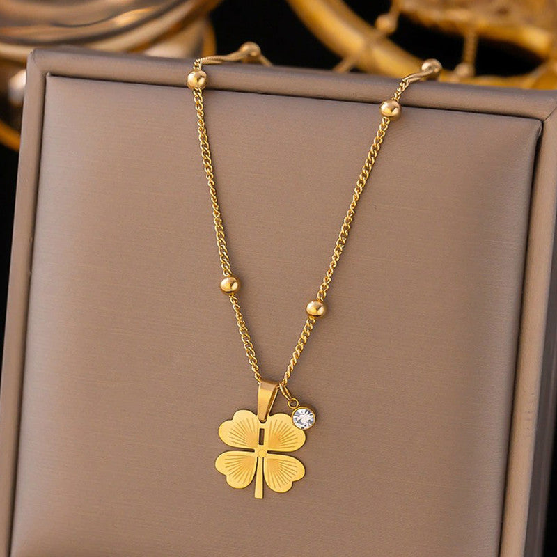 Gold Plated Clover Themed Pendant Chain