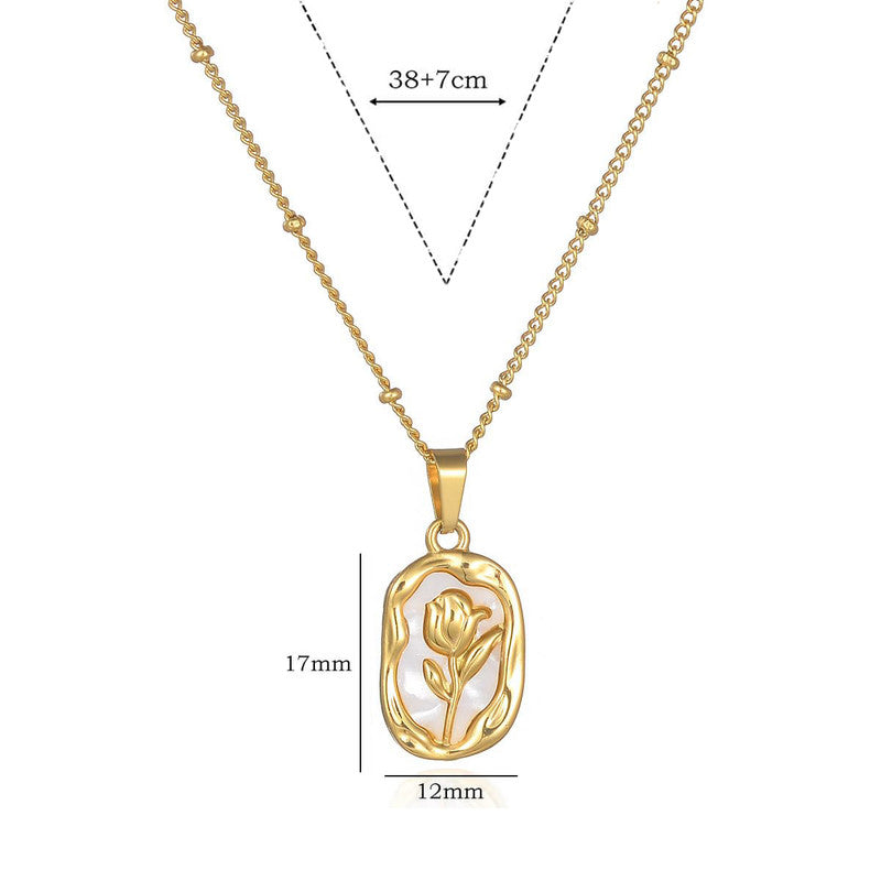 Gold Plated Rose Themed Contemporary Pendant Chain