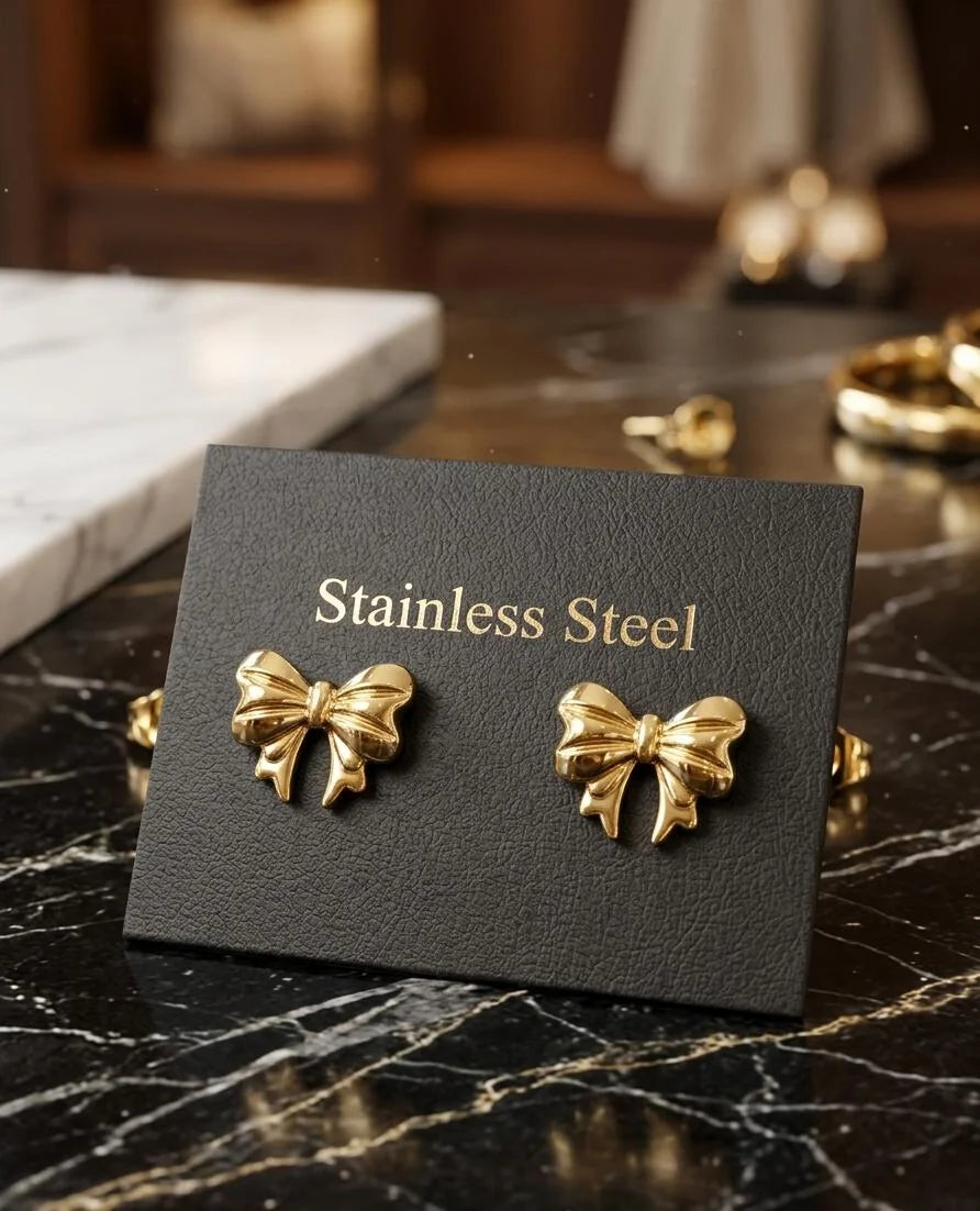 Gold Plated Bow Drop Earrings