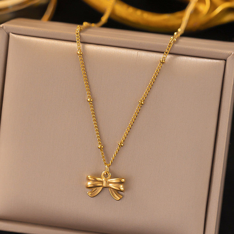 Gold Plated Bow Themed Pendant Chain