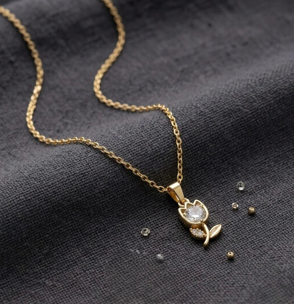 Gold Plated Lotus Pendant Chain