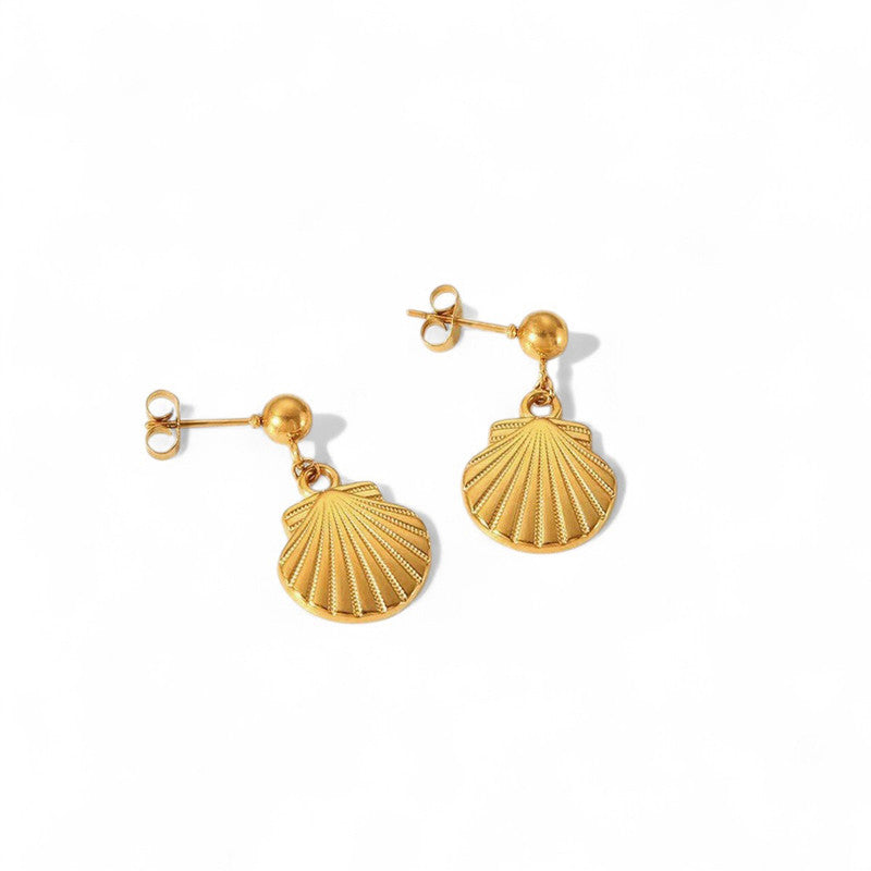 Gold Plated Shell Drop Themed Earrings