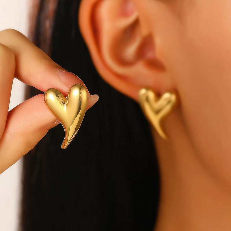 Gold Plated Heart Stud Earrings