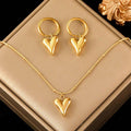 Gold Plated Heart Themed Jewellery set with Chain, Earrings and Bracelet