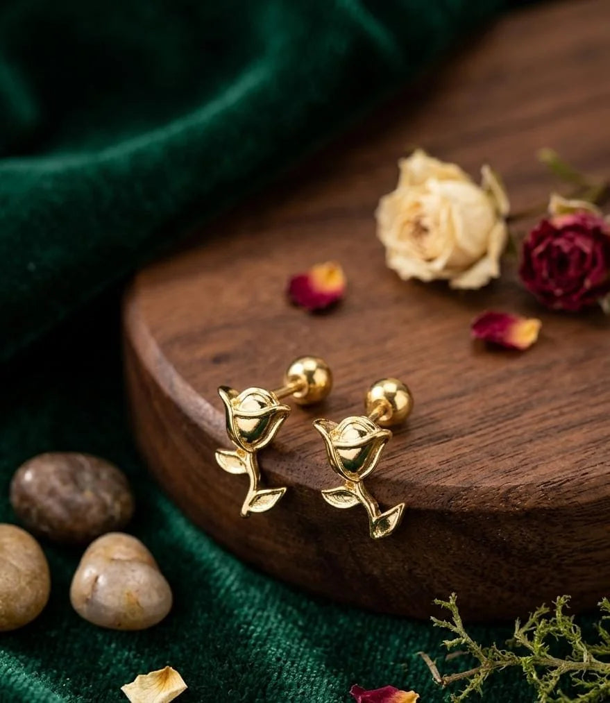 Gold Plated Rose Earrings