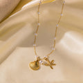 Gold Plated Pearl Star Fish Themed Pendant Chain