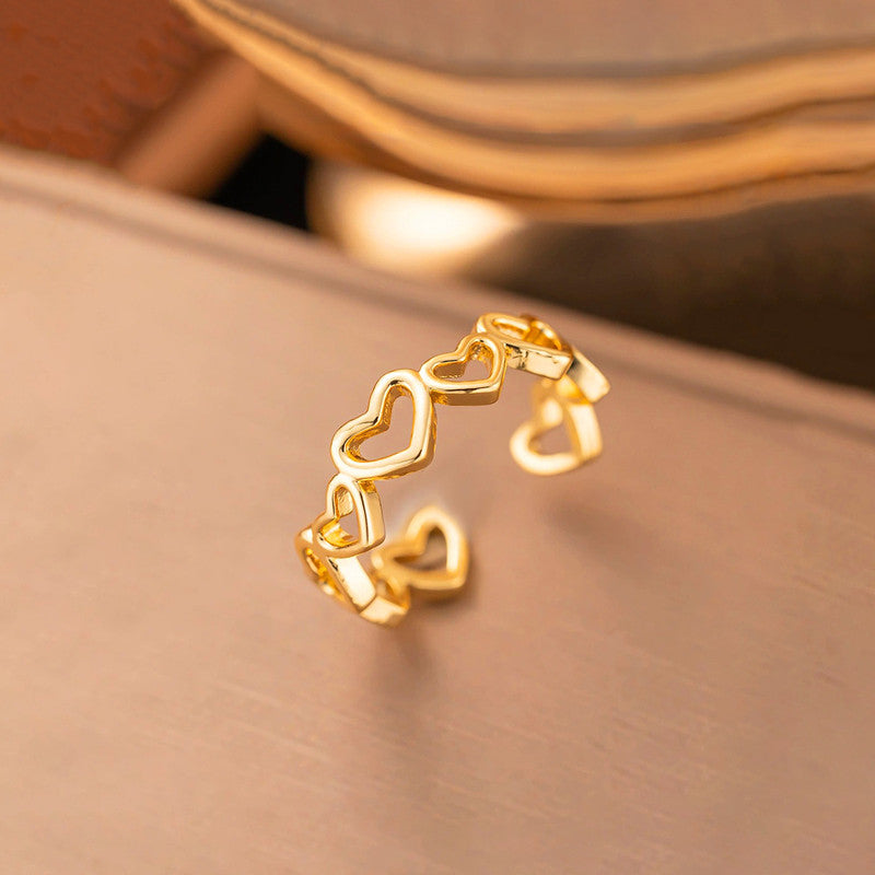 Gold Plated Heart Themed Adjustable Finger Ring