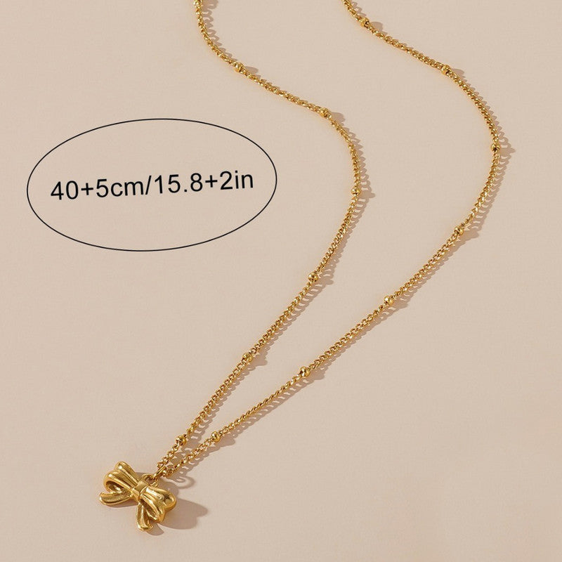 Gold Plated Bow Themed Pendant Chain