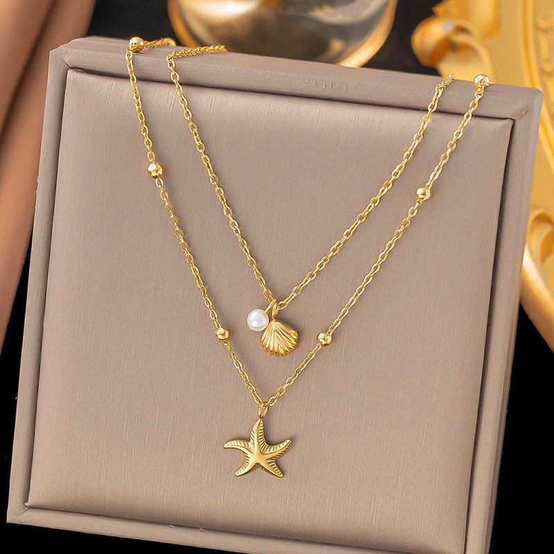 Gold Plated Dual Layered Star Pendant Chain