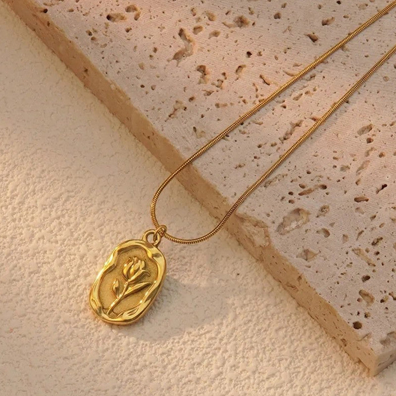 Gold Plated Rose Themed Pendant Chain
