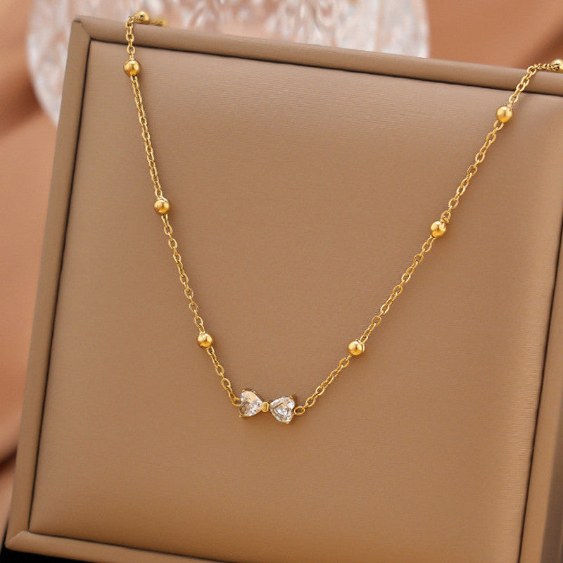 Gold Plated Dual Stone Bow Pendant Chain