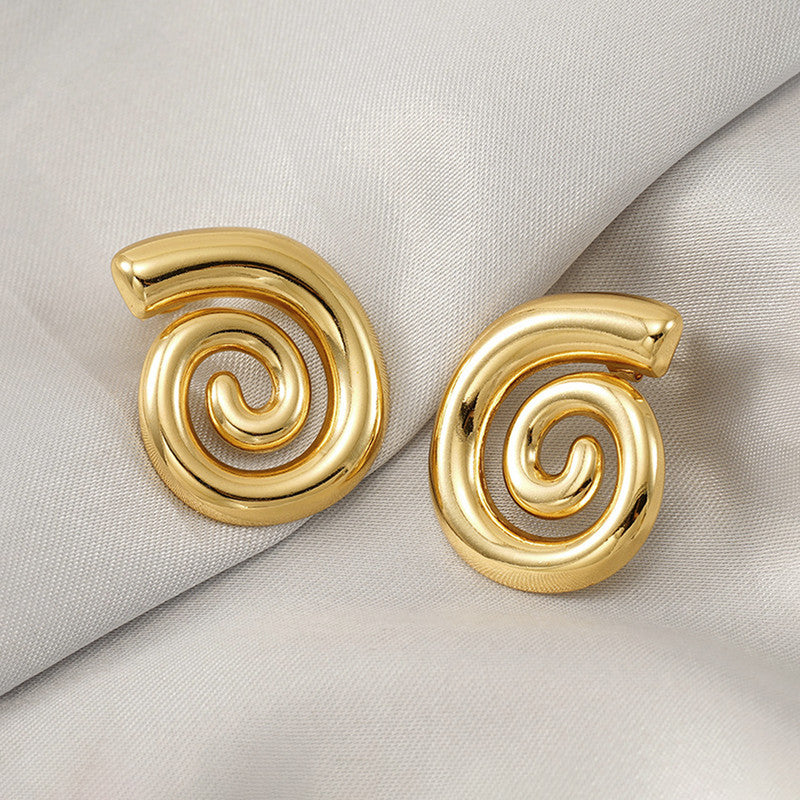 Gold Plated Spiral Chunky Party Wear Earrings