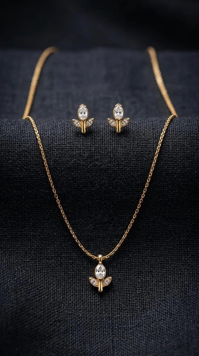 Gold Plated Tulip Pendant Chain set with Earrings
