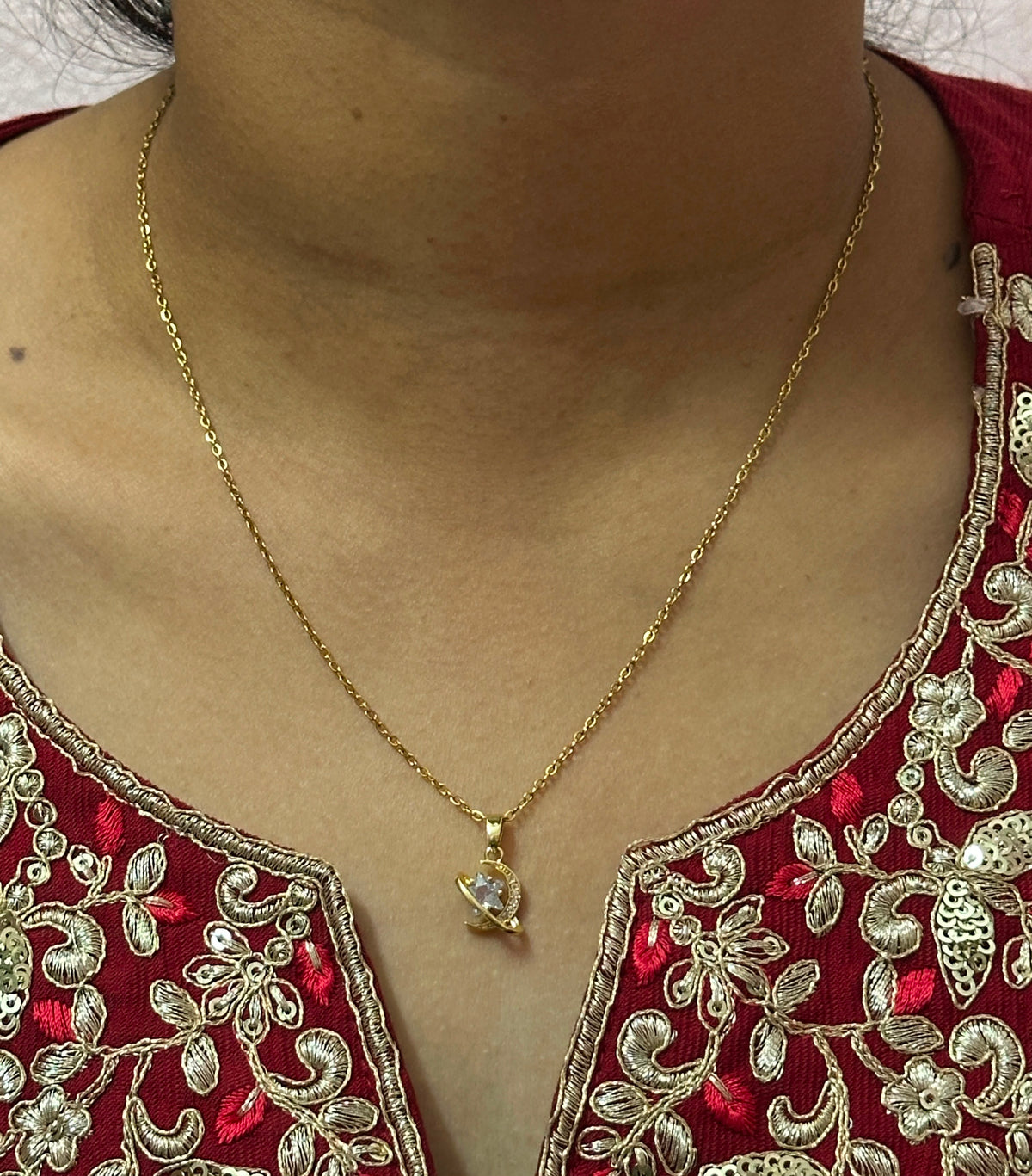 Gold Plated Half Moon Pendant Chain