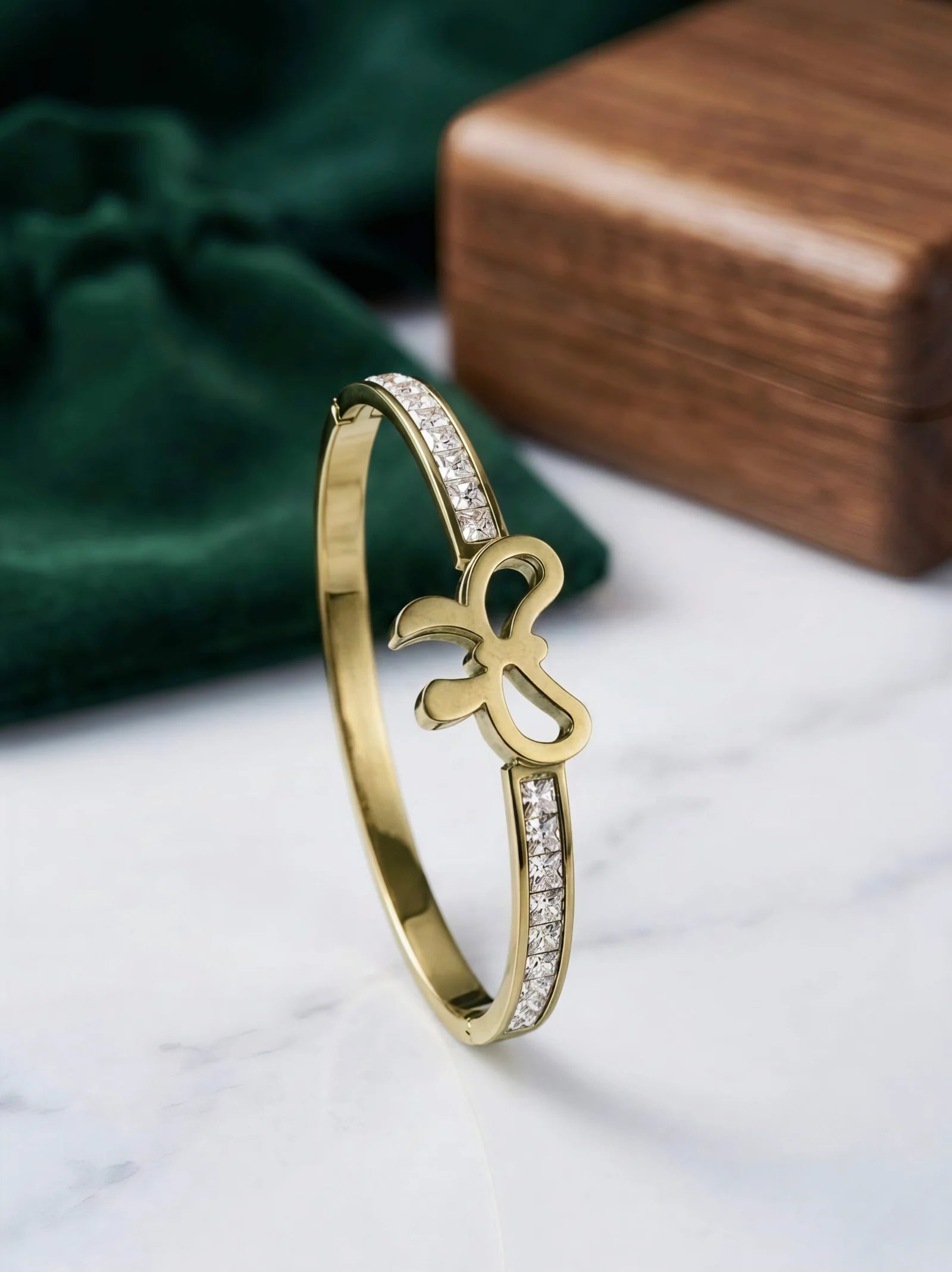 Gold Plated AD Studded Bow Bracelet