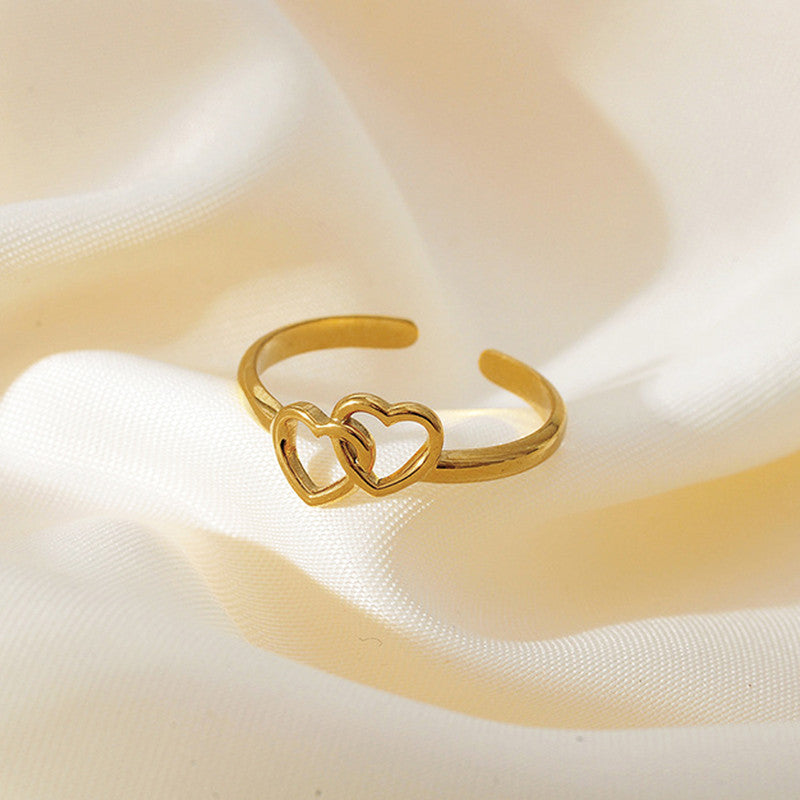 Gold Plated Heart Themed Adjustable Finger Ring