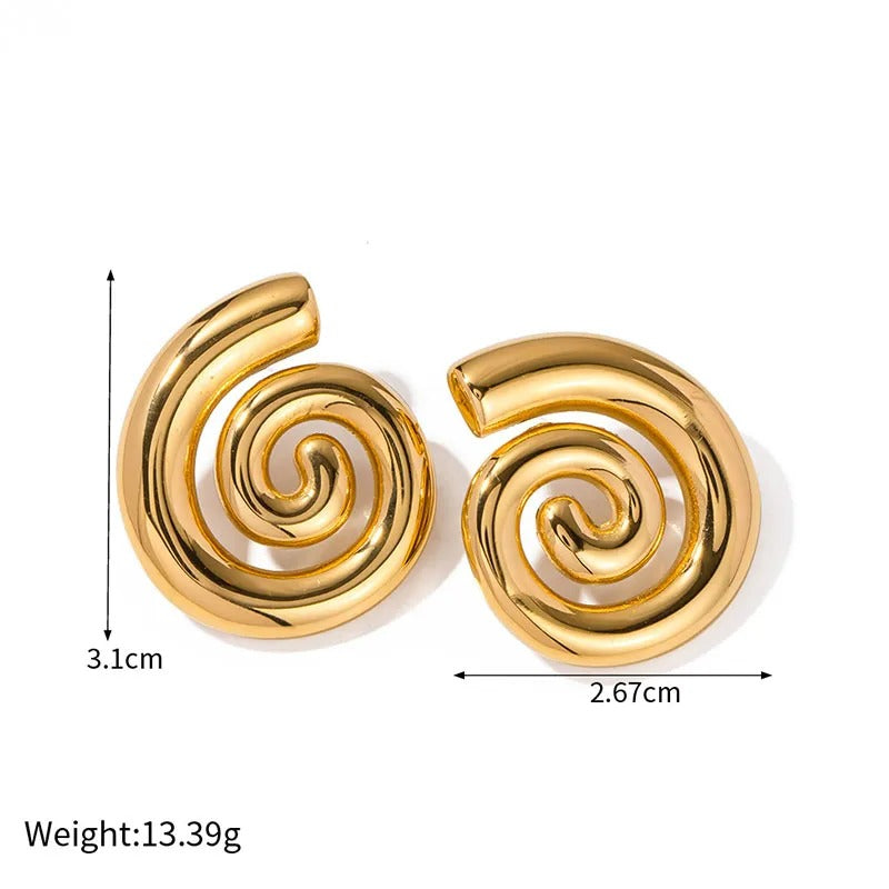 Gold Plated Spiral Chunky Party Wear Earrings
