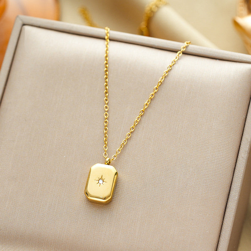 Gold Plated Gold Toned Star Themed Geometric Pendant Chain