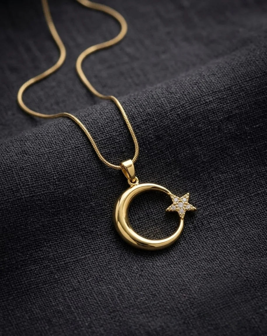 Gold Plated Star and Circle Pendant Chain